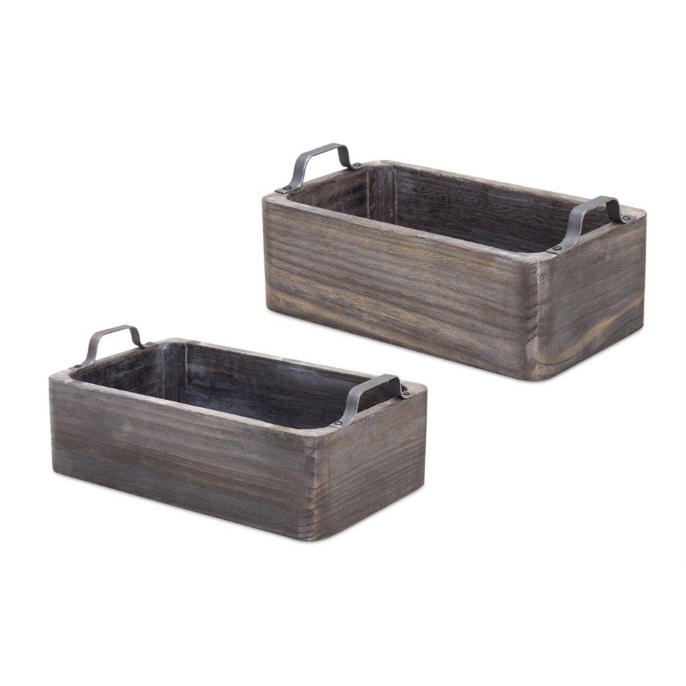 Tray (Set Of 2) 13"L x 7.5"W x 4.75"H, 14.5"L x 9"W x 5.5"H Wood/Steel