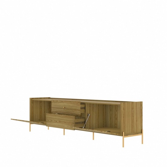Jasper 86.69" TV Stand with Steel Gold Legs in Oak Pro Touch