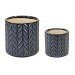 Pot (Set Of 2) 4.5"D x 4.5"H, 6.5"D x 6.25"H Terra Cotta, Blue, White, Brown