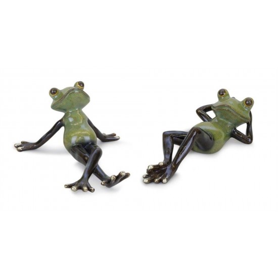 Frog (Set Of 2) 7.5"L x 3.5"H, 8"L x 2.5"H Resin