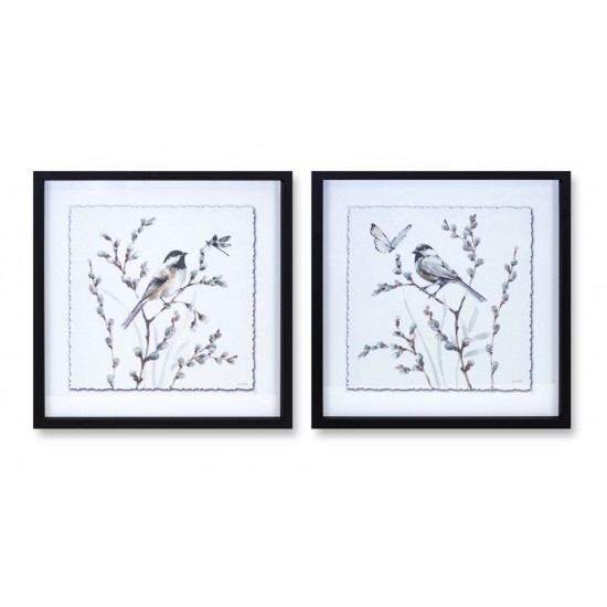 Willow & Bird Print (Set Of 2) 15.75"Sq Mdf/Glass