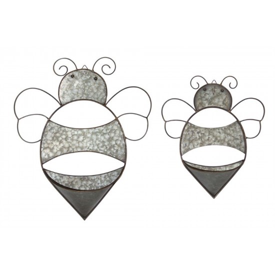 Bee Wall Pocket (Set Of 2) 10.75"L x 12.5"H, 14.25"L x 17"H Iron