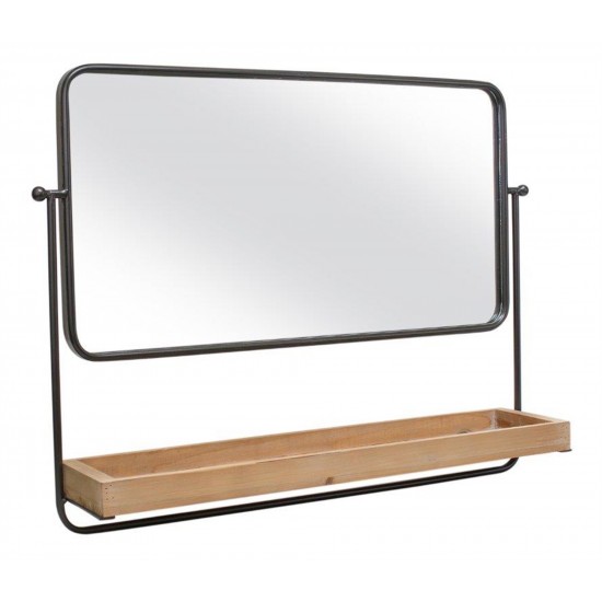 Wall Mirror With Shelf 28.5"L x 21.5"H Metal/Wood