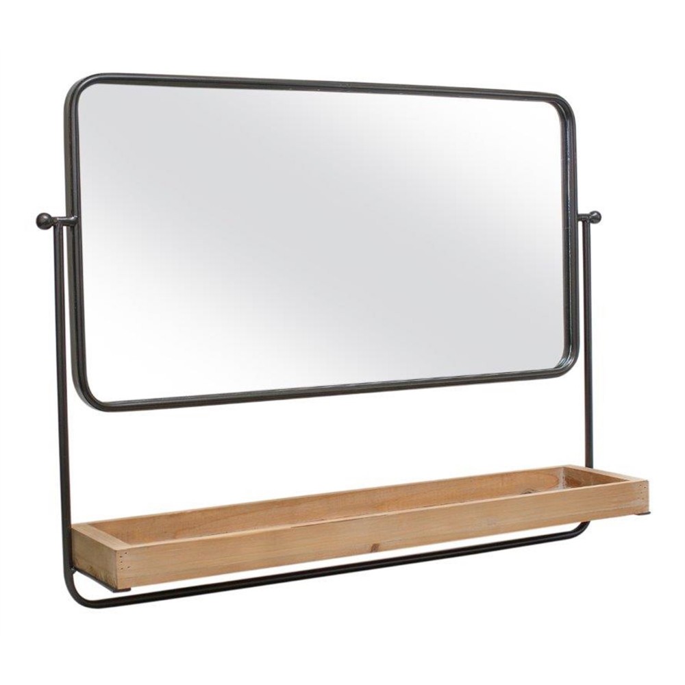 Wall Mirror With Shelf 28.5"L x 21.5"H Metal/Wood Wall Mirror With Shelf 28.5"L x 21.5"H Metal/Wood