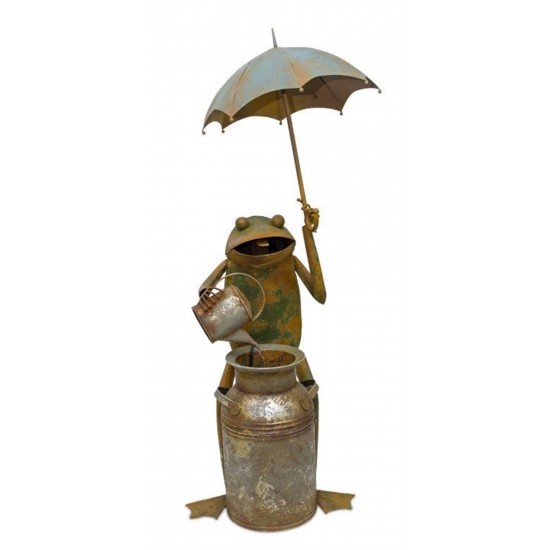 Frog With Umbrella Fountain 22"L x 53.75"H Iron