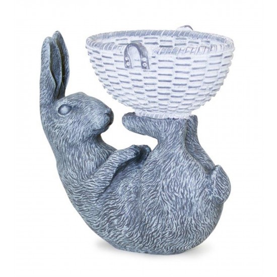 Laying Rabbit W/Basket 7"L x 7"H Resin