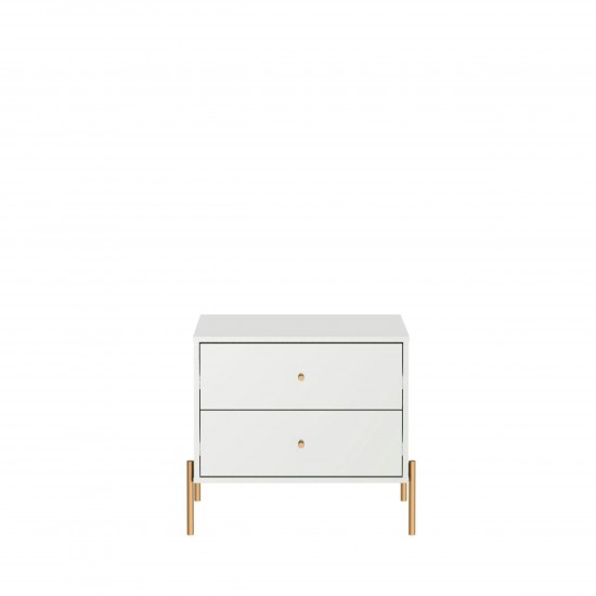 Jasper Nightstand with Steel Gold Legs in White Gloss