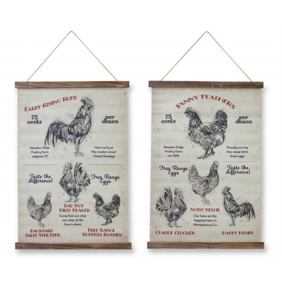 Chicken Banner (Set Of 2) 18"L x 33.5"H Linen/Wood