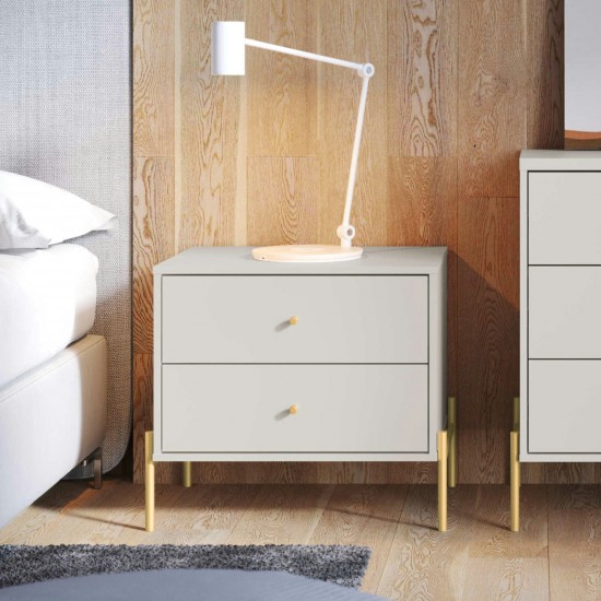 Jasper Nightstand with Steel Gold Legs in White Gloss