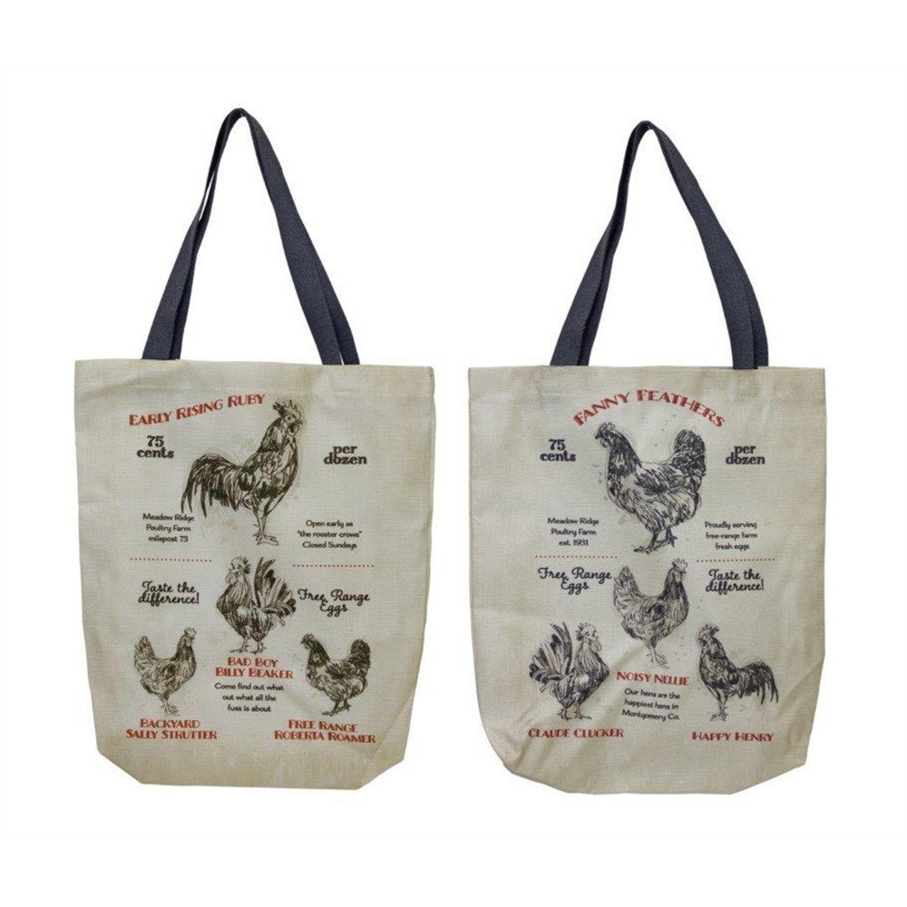 Chicken Tote Bag (Set Of 2) 15.75"L x 27"H Linen