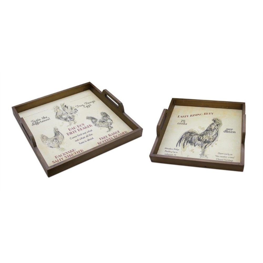 Chicken Tray (Set Of 2) 13.25"L x 3"H, 15.75"L x 3"H Mdf/Wood