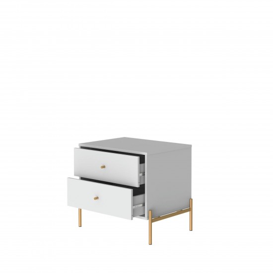 Jasper Nightstand with Steel Gold Legs in White Gloss