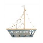 Sail Boat With Hooks 23"L x 24.5"H Wood