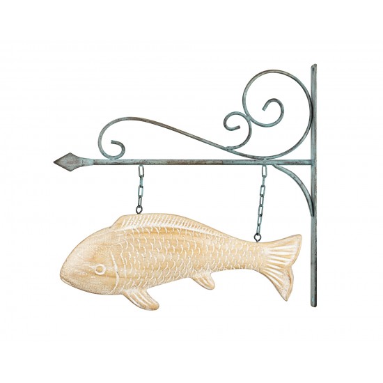 Hanging Fish Plaque 14.75"L x 14"H Wood/Iron