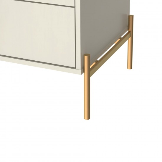 Jasper Nightstand with Steel Gold Legs in Off White Matte