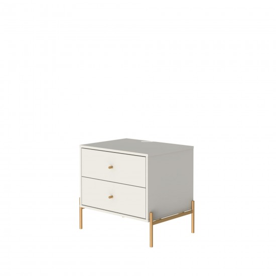 Jasper Nightstand with Steel Gold Legs in Off White Matte