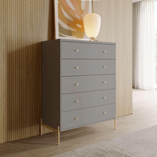 Jasper 5.0 Dresser with Steel Gold Legs in Grey Gloss