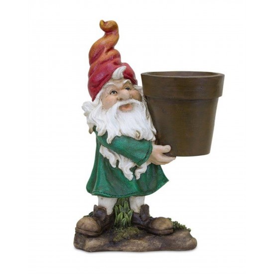 Gnome W/Pot 5.75"L x 9"H Resin