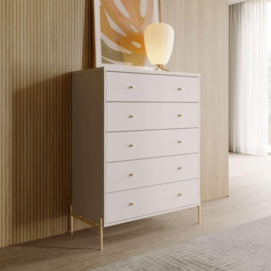 Jasper 5.0 Dresser with Steel Gold Legs in Off White Matte