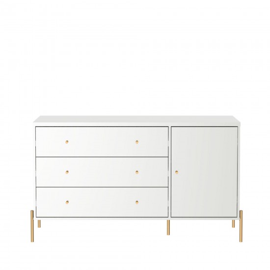 Jasper 54.68" Dresser with Steel Gold Legs in White Gloss