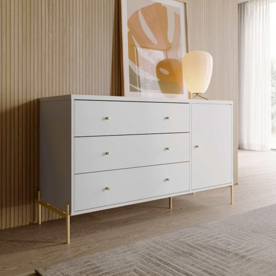 Jasper 54.68" Dresser with Steel Gold Legs in White Gloss