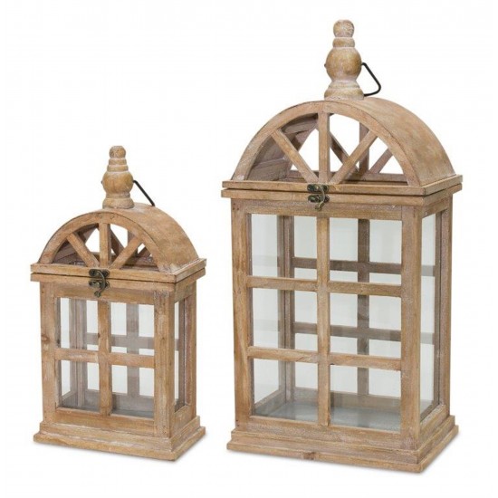 Lantern (Set Of 2) 7.5"L x 14.75"H, 10.25"L x 21.5"H Wood/Glass