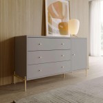 Jasper 54.68" Dresser with Steel Gold Legs in Grey Gloss