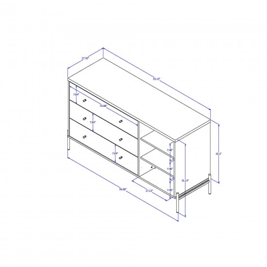 Jasper 54.68" Dresser with Steel Gold Legs in Grey Gloss