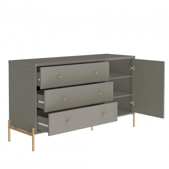 Jasper 54.68" Dresser with Steel Gold Legs in Grey Gloss