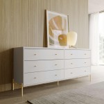 Jasper 71.65" Double Dresser with Steel Gold Legs in White Gloss