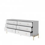 Jasper 71.65" Double Dresser with Steel Gold Legs in White Gloss