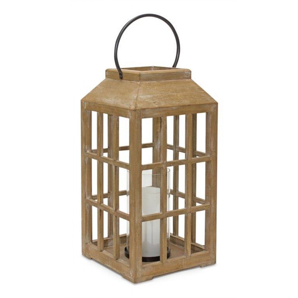 Lantern 8.75"D x 22.5"H Wood/Glass