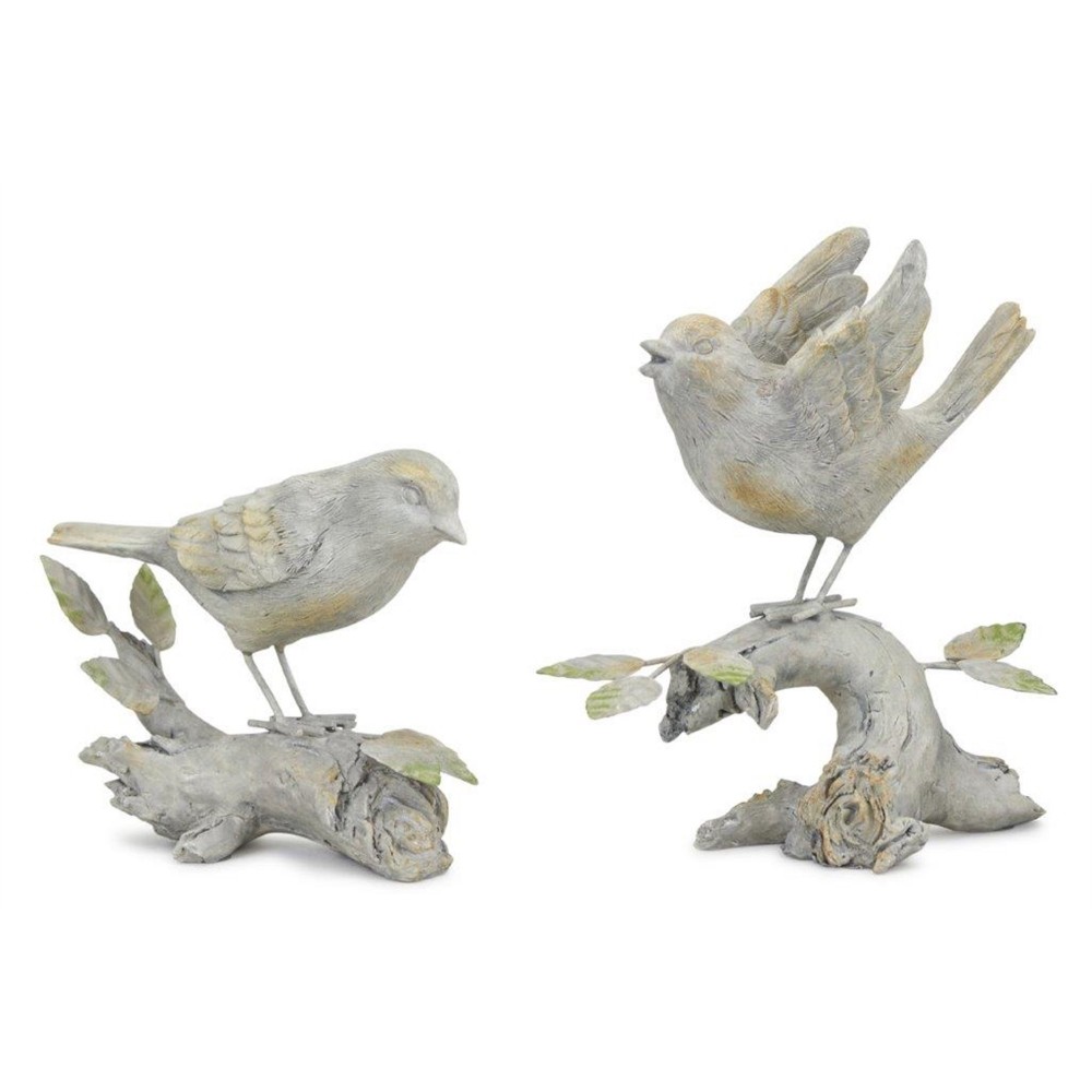 Bird On Branch (Set Of 2) 6.5"L x 4.75"H, 6.75"L x 7"H Resin/Metal