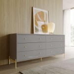 Jasper 71.65" Double Dresser with Steel Gold Legs in Grey Gloss