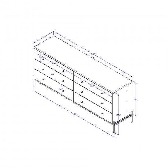 Jasper 71.65" Double Dresser with Steel Gold Legs in Grey Gloss