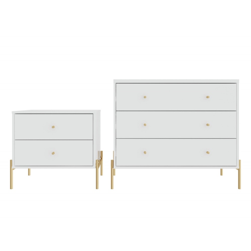 Jasper Full Extension Dresser and Nightstand Set of 2 in White Gloss Jasper Full Extension Dresser and Nightstand Set of 2 in White Gloss