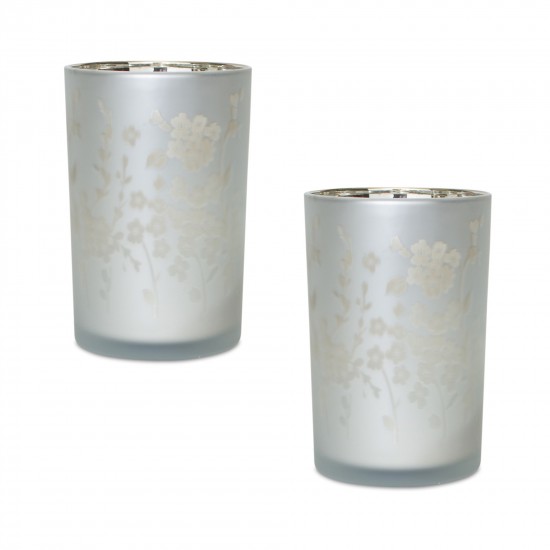 Candle Holder (Set Of 2) 4.75"D x 7.25"H Glass, Silver