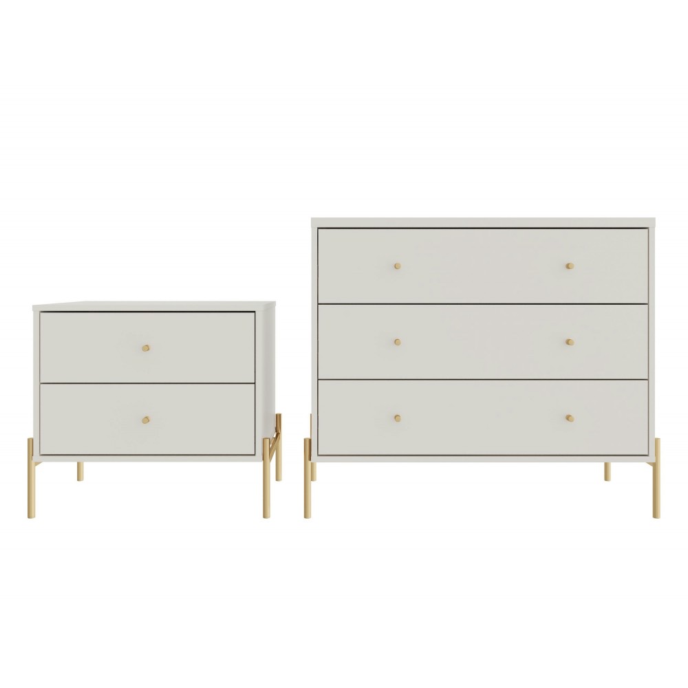 Jasper Full Extension Dresser and Nightstand Set of 2 in Off White