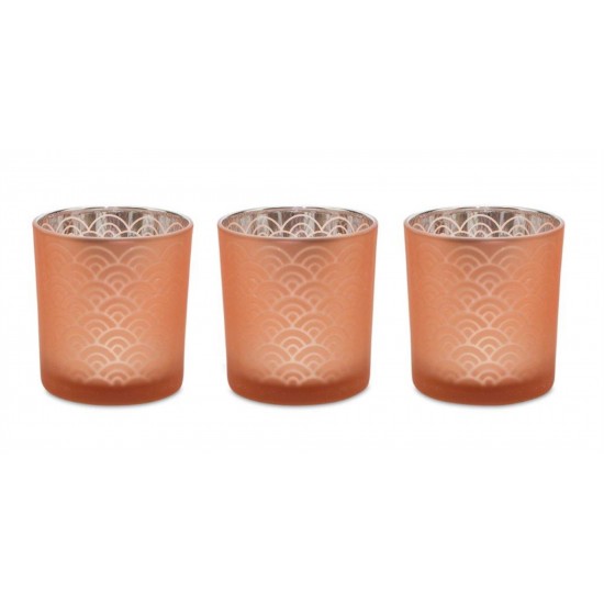 Votive Holder (Set Of 3) 3"D x 3.25"H Glass, Orange