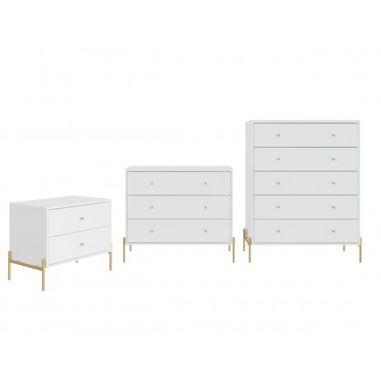 Jasper Tall Dresser, Classic Dresser and Nightstand Set of 3 in White Gloss