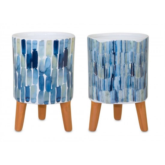 Pot With Legs (Set Of 2) 3.75"D x 6"H Dolomite, Blue, Brown, White