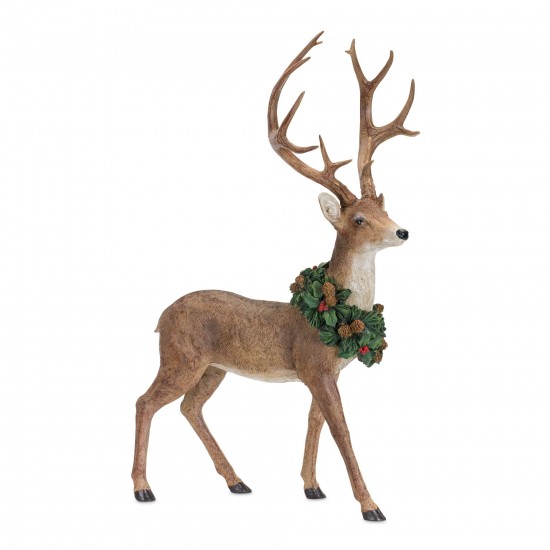 Deer W/Wreath (Set Of 2) 16"L x 28"H, 17"L x 28.5"H Resin