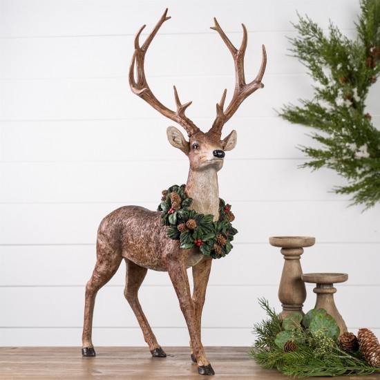 Deer W/Wreath (Set Of 2) 16"L x 28"H, 17"L x 28.5"H Resin