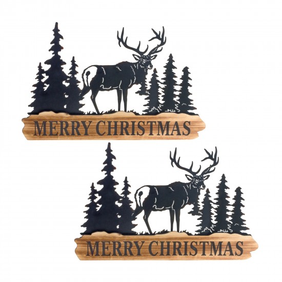 Merry Christmas Sign (Set Of 2) 18"L x 11"H Metal/Wood