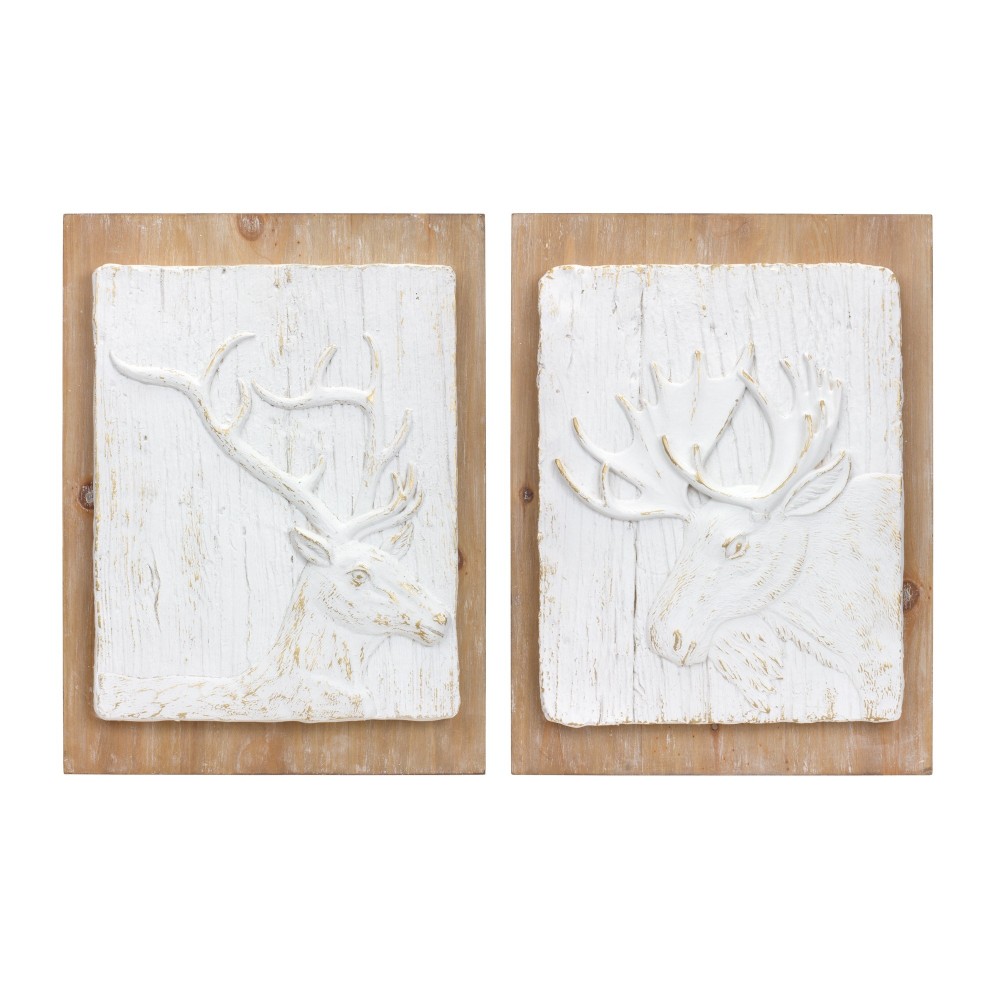 Moose And Deer Plaque (Set Of 2) 11.75"L x 16"H Mdf/Resin