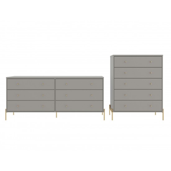 Jasper Full Extension Tall Dresser and Double Wide Dresser Set of 2 in Grey