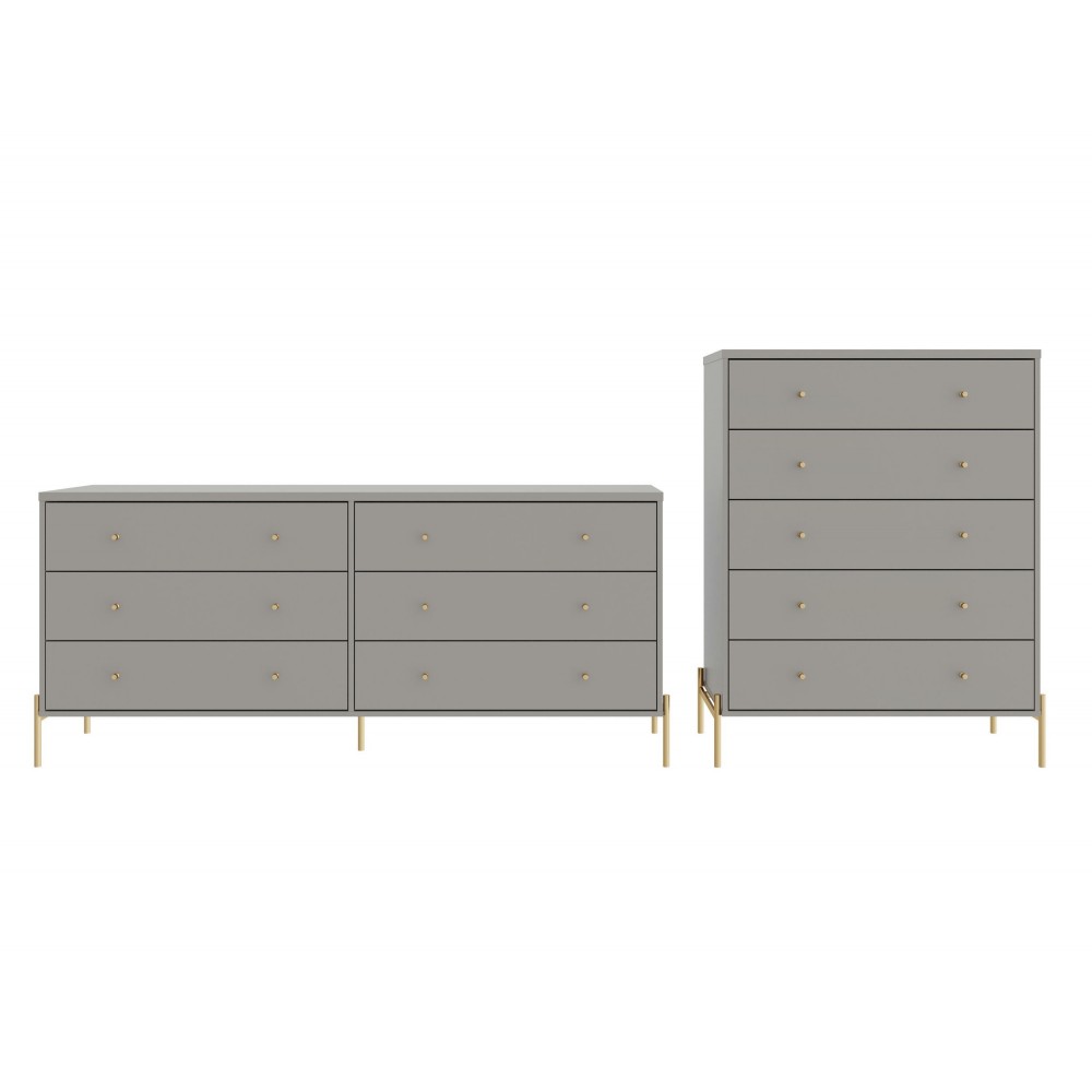 Jasper Full Extension Tall Dresser and Double Wide Dresser Set of 2 in Grey