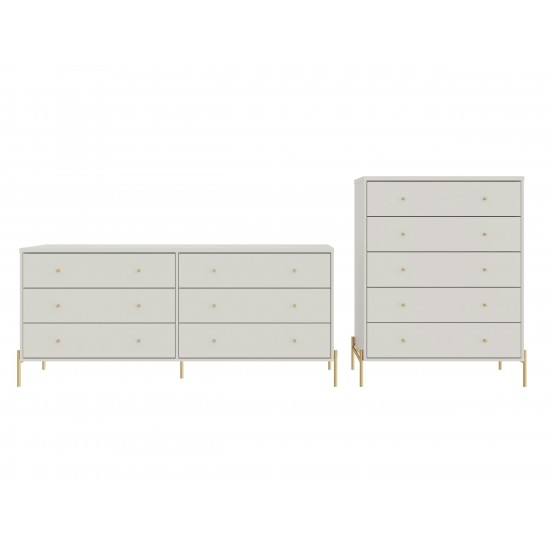 Jasper Full Extension Tall Dresser and Double Wide Dresser Set of 2 in Off White