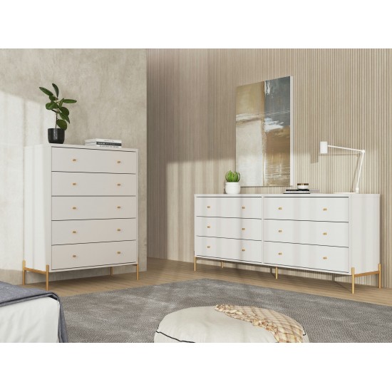 Jasper Full Extension Tall Dresser and Double Wide Dresser Set of 2 in Off White