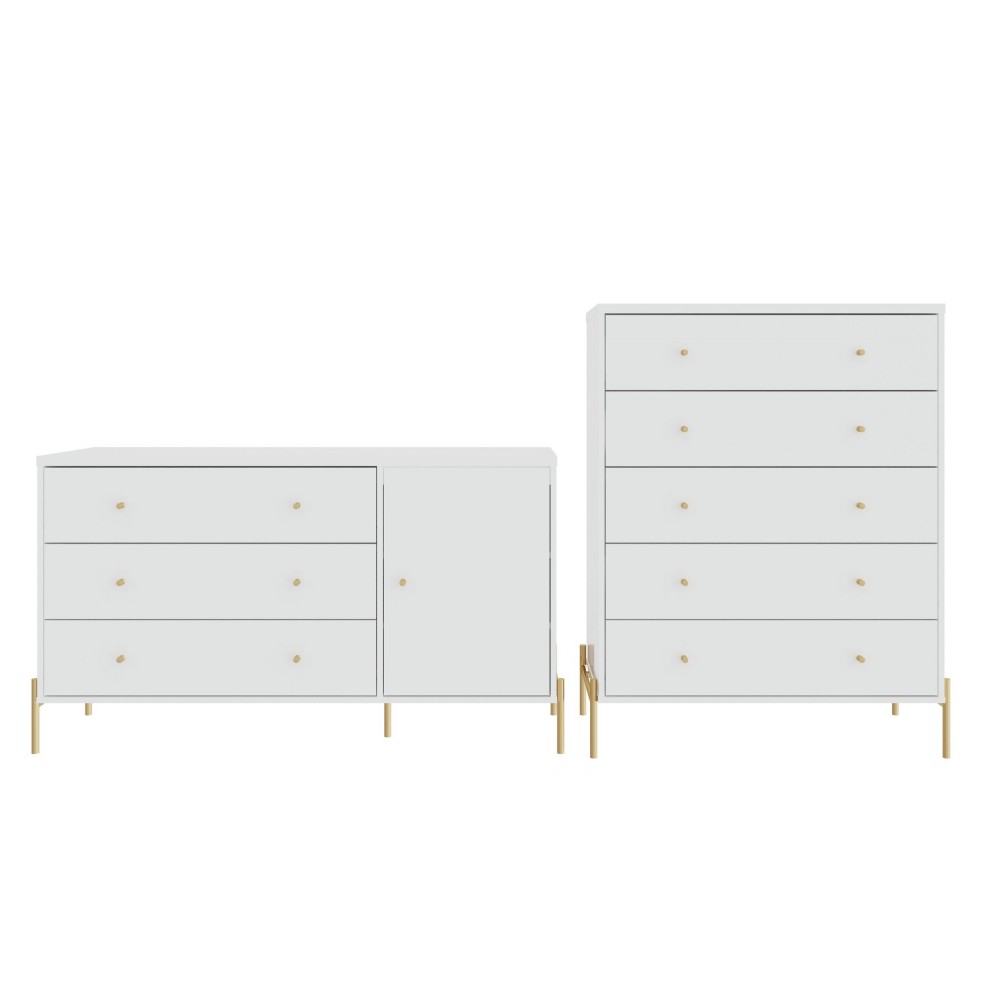 Jasper Full Extension Sideboard Dresser and Tall Dresser Set of 2 in White Gloss